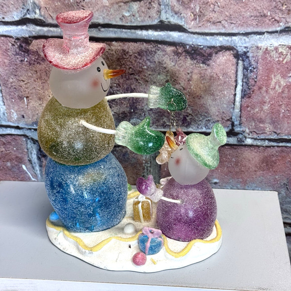 Vtg Frosted Snowman Parent Child Gumdrop Candy Christmas Holiday Acrylic Decor - Picture 1 of 6